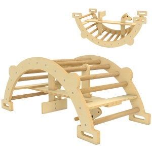 Arc Montessori din Lemn pentru Copii 2-4 Ani, Convertibil în Balansoar, 110x52x45 cm, culoare lemn