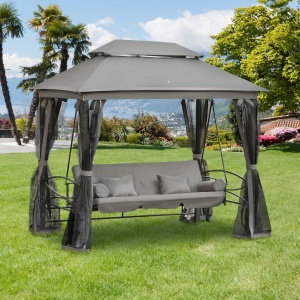Balansoar 3 Locuri si Sezlong cu Copertina tip Foisor cu Plasa Impotriva Tantarilor si Perne - Img 2