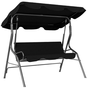 Balansoar de Grădină 3 Locuri cu Acoperiș Reglabil și Perne Moi din Poliester, Capacitate 240 kg, 170x110x153 cm, Negru - Img 1