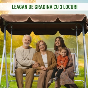 Balansoar de Gradina 3 Locuri Schelet in Metal Maro 171x108x154cm - Img 6