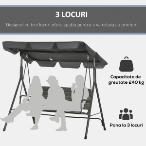 Balansoar de Grădină cu 3 Locuri și Parasolar Reglabil, 167x112x153 cm, Gri Închis - Img 5