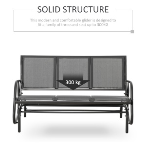 Banca Balansoar de Gradina cu 3 Locuri din Metal si tesatura Tip Plasa Respirabila, 147x70x85 cm, Gri - Img 6
