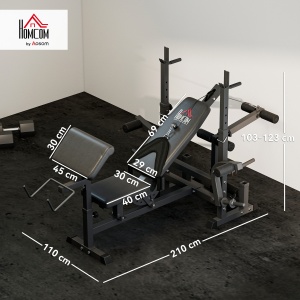 Bancă de Antrenament cu Suport pentru Halteră, 210x110x103-123 cm, Negru - Img 3