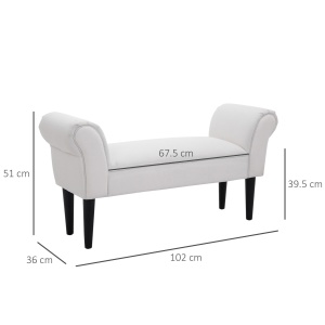 Bancă de Capăt de Pat cu Cotiere Rulate, Bancă Căptușită pentru Dormitor, 102x35x51 cm, Alb - Img 3