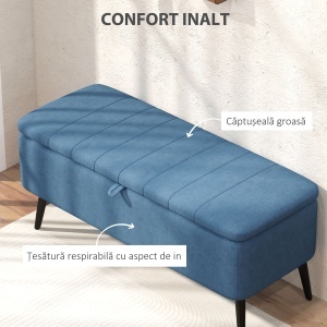 Bancă de depozitare 40", tapițată din material textil cu picioare din oțel pentru Living sau Dormitor, Albastru Închis - Img 5