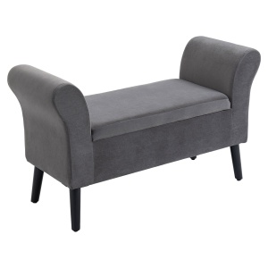 Banca de Depozitare Capitonata pentru Dormitor si Hol, Banca la Capatul Patului din Tesatura Catifelata cu Cotiere, 111,5x41x65cm, Gri