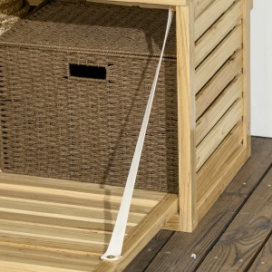Bancă de Depozitare pentru Grădină din Lemn de Brad cu Spalier Integrat și 4 Rafturi, Bancă de Depozitare Exterior Impermeabilă cu Închidere Magnetică, 80x45x160 cm, Culoare Lemn - Img 9