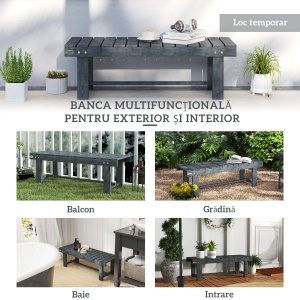 Bancă de Grădină cu 2 Locuri, Bancă de Exterior cu Șipci din Lemn de Molid, Stil Country, Perfectă pentru Terasă, Patio sau Curte, Greutate maximă 250 kg, 110x38x35 cm, Gri - Img 7