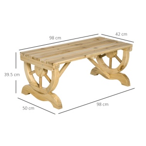Bancă de Grădină cu 2 Locuri, Design cu Roți, Bancă de Exterior din Lemn de Brad, pentru Terasă, Patio și Curte, 98x50x39,5 cm, Aspect Lemn Natural - Img 3