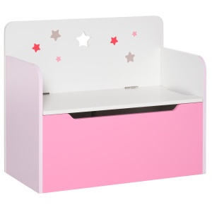 Bancă Depozitare Jucării 2 în 1 din Lemn, Ladă de Depozitare cu Spătar pentru Copii de 3-6 Ani, 60x30x50 cm, Roz - Img 1