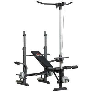 Bancă Multifuncțională pentru Fitness cu Pulley System, Suport pentru Haltere și Spătar Reglabil, Bancă pentru Greutăți Înclinată cu Extensie pentru Picioare, Chest Fly, Suport pentru Greutăți, Antrenament Acasă - Img 1