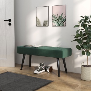 Bancă pentru Capătul Patului, Bancă cu Picioare din Oțel și Țesătură cu Efect de Catifea, 100x36x45 cm, Verde - Img 9
