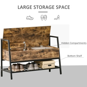 Bancuta Suport de pantofi din Lemn cu Economisire de Spatiu Stil Industrial 90x37x60cm - Img 4