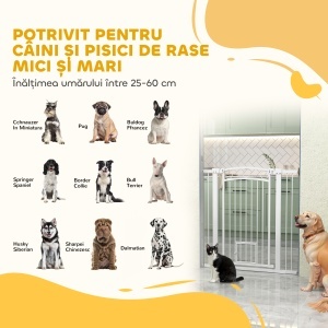 Bariera de Siguranta Interioara pentru Caini, cu 2 Extensii si Usa pentru Pisici, 76-104x77 cm, Alb - Img 9