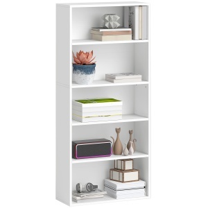 Bibliotecă cu 5 Niveluri și Rafturi Ajustabile, 60x24x133,5 cm, Alb
