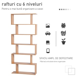 biblioteca cu 6 rafturi, design modern, 80x23x192cm - Img 5