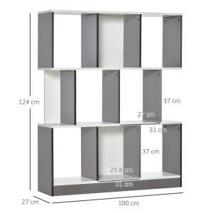 Bibliotecă cu 8 Rafturi pentru Sufragerie și Dormitor, din Lemn, 100x24x124 cm, Gri Închis - Img 3