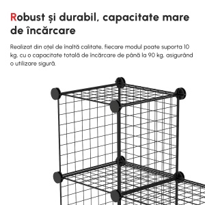 Biblioteca cu economie de spatiu pentru jucarii, haine, 9 cuburi din otel si PP, 35x35x35 cm, negru - Img 5