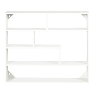 Biblioteca moderna de perete cu 4 niveluri , raft din lemn care economiseste spatiu pentru living si birou, 94x19,5x80cm, alb - Img 7