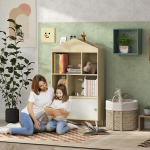 Bibliotecă pentru Copii cu 4 Cuburi Deschise și Rafturi Superioare, 80x30x140.5 cm, Alb - Img 2