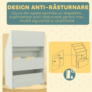 Bibliotecă pentru Copii cu Rafturi, Sertar și Roți, Raft pentru Jucării și Cărți, 60x29.9x90 cm, Verde - Img 5