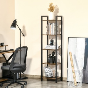 Bibliotecă stil industrial cu 5 rafturi din lemn și oțel, 40x30x154cm - Maro rustic - Img 2
