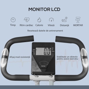 Bicicletă fitness pliabilă magnetică, 8 niveluri, afișaj LCD, roți și șa reglabilă, negru - Img 4