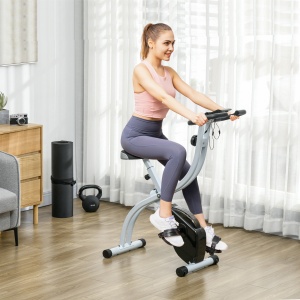 Bicicletă Fitness Pliabilă Magnetică cu 8 Niveluri de Rezistență, Ecran LCD, Șa Reglabilă, Suport pentru Tabletă, Roți, Senzor de Puls, din Oțel, Negru - Img 2