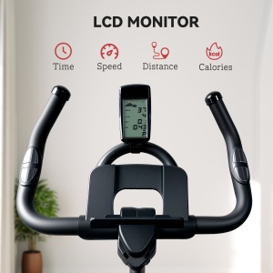 Bicicletă Magnetică cu Ghidon, Șa Reglabilă și Monitor LCD, 106x53x111-123 cm, Negru - Img 8