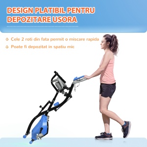 Bicicletă Pliabilă cu 8 Niveluri Rezistență și Corzi Elastice pentru Brațe, Albastru - Img 7