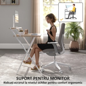 Birou Compact Pliabil cu Suport Monitor, 81,5x62x86,5 cm, Lemn - Img 5