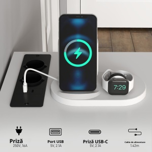 Birou Computer – Alb/Negru cu Rafturi Reversibile & USB Integrat - Img 6