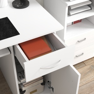 Birou PC Ergonomic – Alb, Cu Rafturi & Blat Tastatura - Img 8