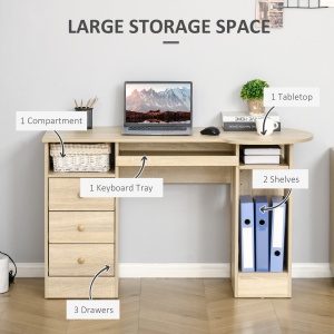 Birou PC pentru Birou cu Rafturi, Sertare si Polita Superioara din Lemn, 125x60x74 cm - Img 4