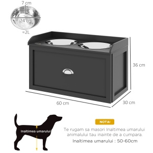 Boluri Înălțate pentru Câini din Lemn cu Sertar pentru Obiecte, 60x30x36 cm, Negru - Img 3