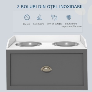 Boluri Înălțate pentru Câini din Oțel Inoxidabil și Lemn cu Sertar, 60x30x36 cm, Gri - Img 6