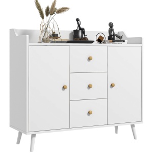 Bufet 90×80 cm – Alb, PAL & Lemn de Pin, Design Elegant - Img 1