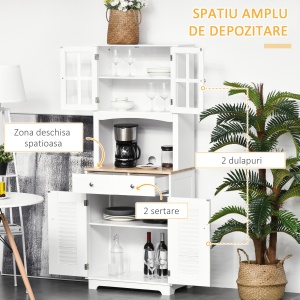 Bufet Bucătărie din Lemn Alb 68×39,5×170 cm, Dulap Spațios cu Rafturi Reglabile, 2 Sertare și Compartimente cu Uși - Img 4