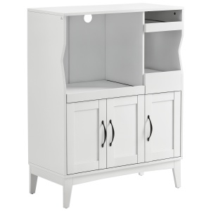 Bufet de Bucătărie cu 2 Dulapuri, Sertar și Rafturi Extensibile pentru Cuptor cu Microunde, 84x39x109 cm, Alb - Img 1
