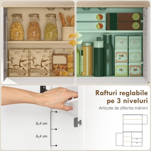 Bufet de Bucătărie Înalt 162 cm, Mobilier de Depozitare cu 2 Dulapuri, 2 Sertare, Suport Condimente, Orificii pentru Cabluri, Rafturi Reglabile, Blat pentru Cuptor cu Microunde, Suporturi pentru Cești, Alb - Img 5