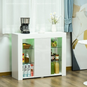 Bufet Modern cu Usa si lumini LED cu Finisaj Lucios si Rafturi din Sticla - Img 4