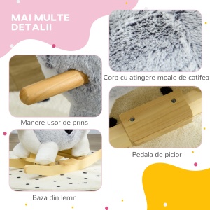 Cal Balansoar pentru Copii Animal de Balansat pentru Copii din Lemn in Forma de Husky din Plus cu Centura de Siguranta Jucarie pentru Fete Baieti pentru Interior Exterior - Img 6