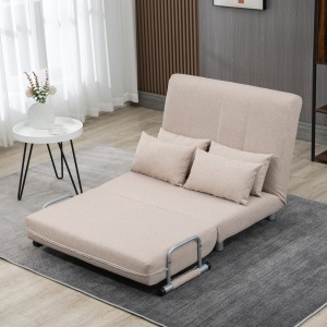 Canapea Extensibila 2 Locuri – Otel & Material, 4 Perne Crem - Img 2
