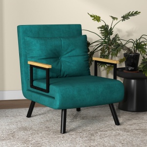 Canapea Extensibilă cu Spătar Reglabil pe 5 Nivele, Canapea Pat Individuală Pliabilă cu Perne, 63x73x81 cm, Verde - Img 7