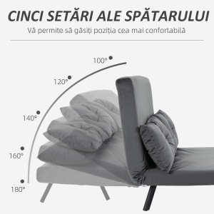 Canapea Pat 2 Locuri – Gri inchis, Reglabila & Cu 2 Perne - Img 5