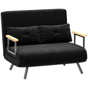 Canapea Pat de 2 Locuri cu Spătar Reglabil pe 5 Nivele și 2 Perne din Material Capitonat, 102x73x81 cm, Negru