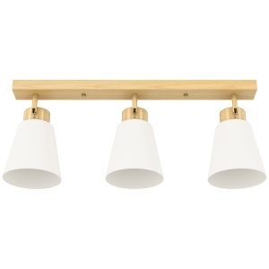 Candelabru pentru Dormitor, Plafonieră cu 3 Puncte de Lumină Reglabile la 90°, Lustră Suspendată pentru Living și Sufragerie cu Dulii E27 pentru Becurile LED, Culoare Lemn