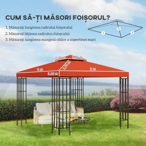 Capac de Foișor, Acoperiș pentru Foișor cu 8 Găuri de Drenaj și Curele Velcro, 3x3 m, Roșu Ruginiu - Img 3