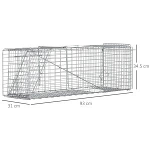 Capcana pentru animale , 93 x 31 x 34,5 cm Cusca umana pentru rozatoare pentru iepuri, pisici fara stapan, ratoni, marmote, chipmunks, veverite, Argintiu - Img 3