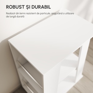 Carucior Bucatarie Lemn Alb – Cu Roti si 2 Rafturi Deschise - Img 7